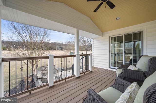 wooden terrace with ceiling fan