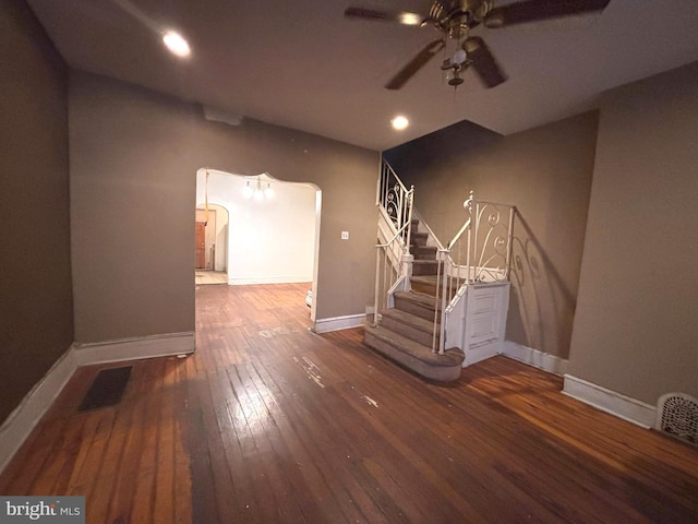 interior space featuring hardwood / wood-style floors and ceiling fan