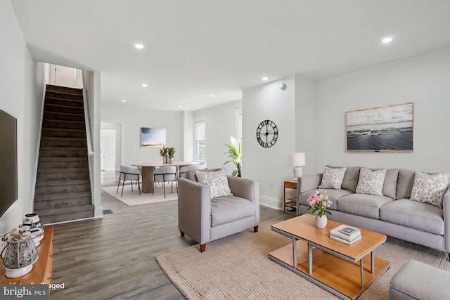 living room with wood-type flooring