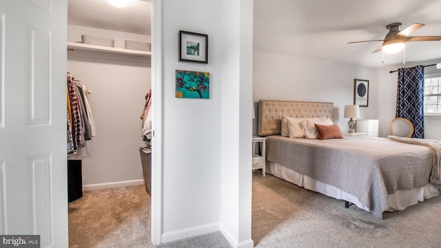 bedroom featuring carpet floors and ceiling fan