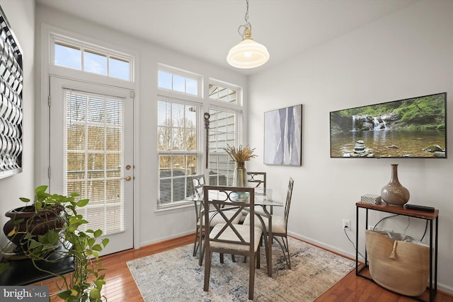 dining area with hardwood / wood-style floors