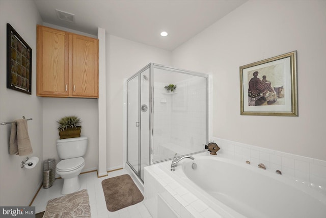 bathroom with toilet and separate shower and tub