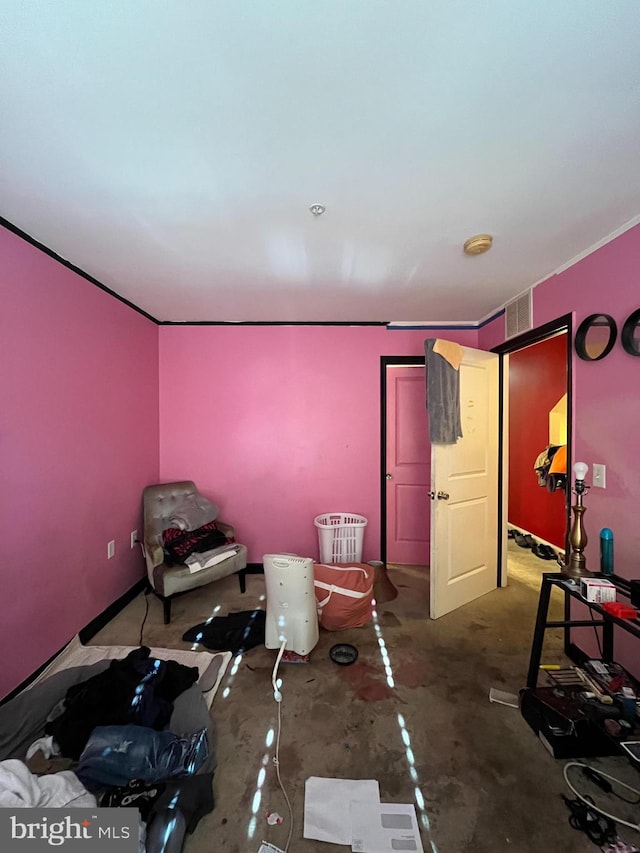 bedroom with concrete floors