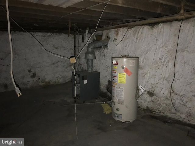 basement featuring gas water heater