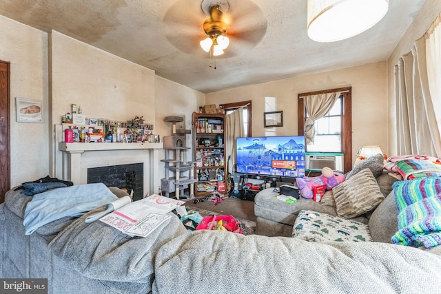 living room with ceiling fan