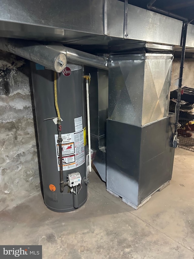 utilities featuring heating unit and gas water heater