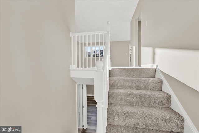 staircase featuring hardwood / wood-style floors