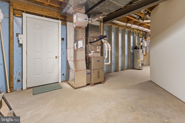 basement featuring gas water heater