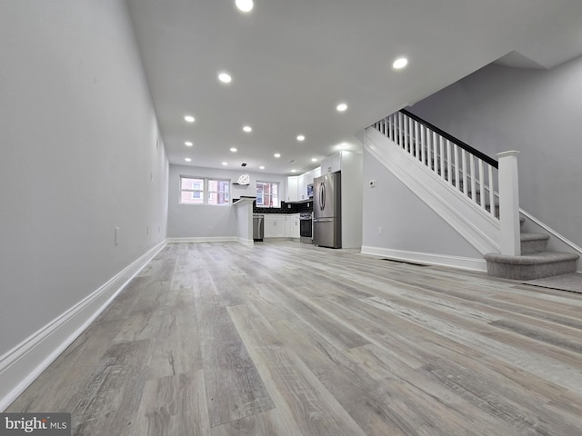 unfurnished living room featuring light hardwood / wood-style floors