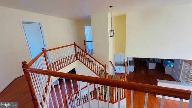 stairway featuring hardwood / wood-style floors