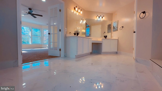 bathroom with ceiling fan