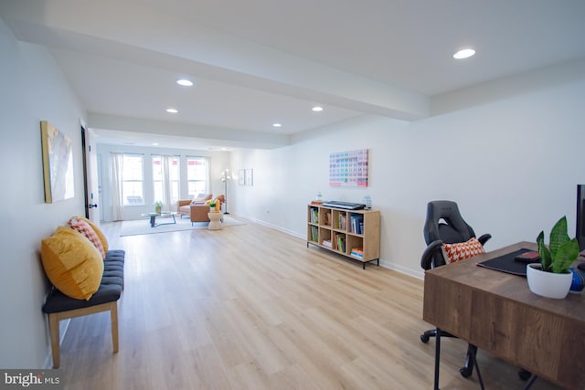 office area featuring light hardwood / wood-style floors