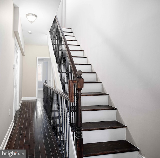 stairs with hardwood / wood-style floors