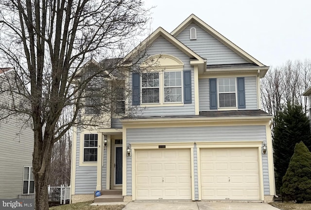 view of front property with a garage