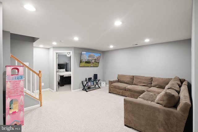 living room with light carpet