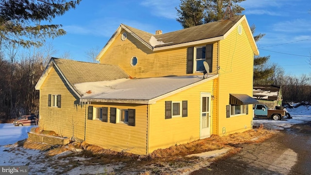 view of snow covered exterior