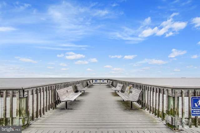 view of dock with a water view