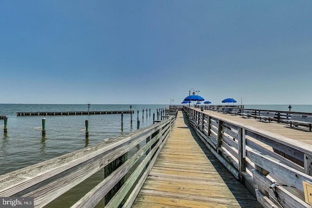 dock area featuring a water view