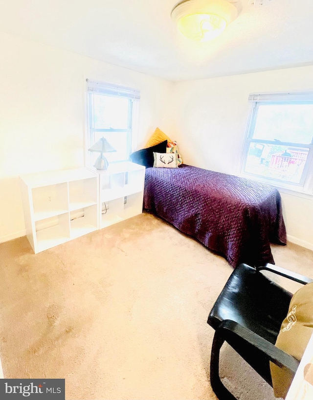 bedroom with carpet flooring and baseboards