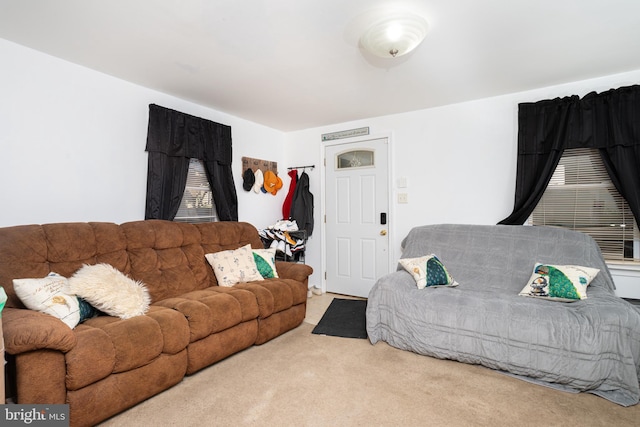 living room with light colored carpet