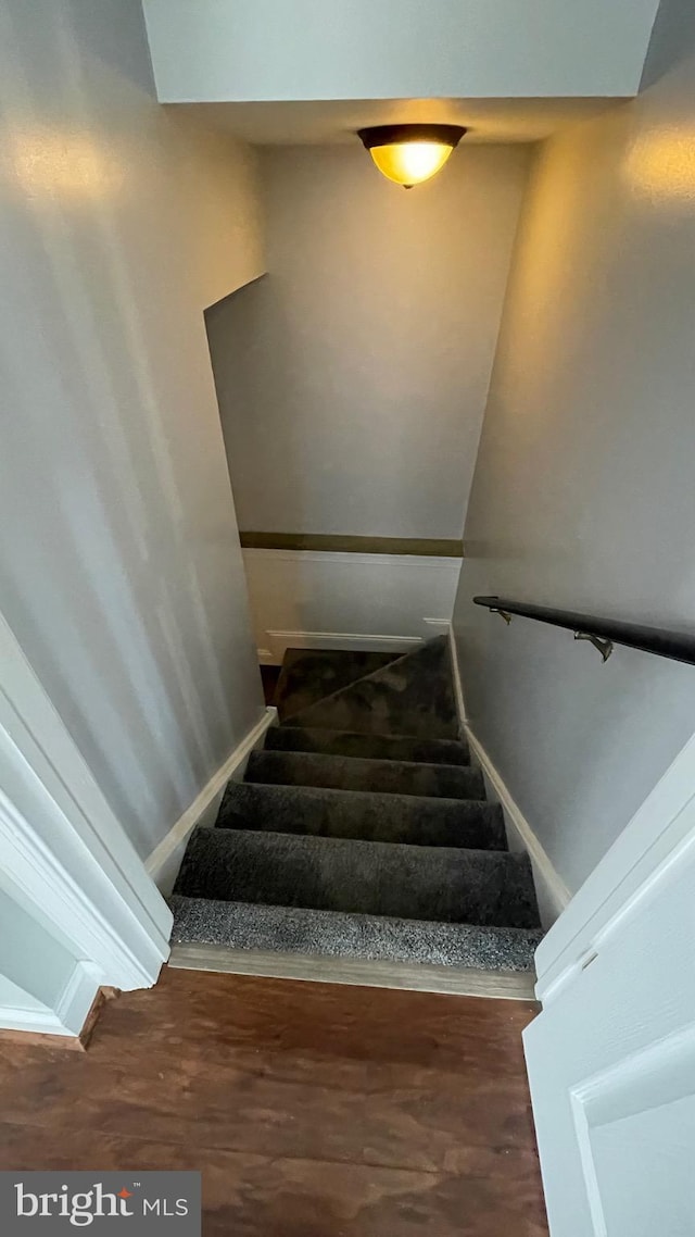 stairs featuring hardwood / wood-style flooring