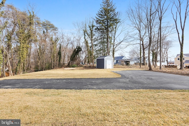 view of yard featuring a shed