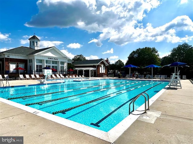 view of swimming pool with a patio area