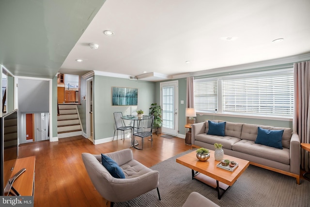 living room with hardwood / wood-style floors