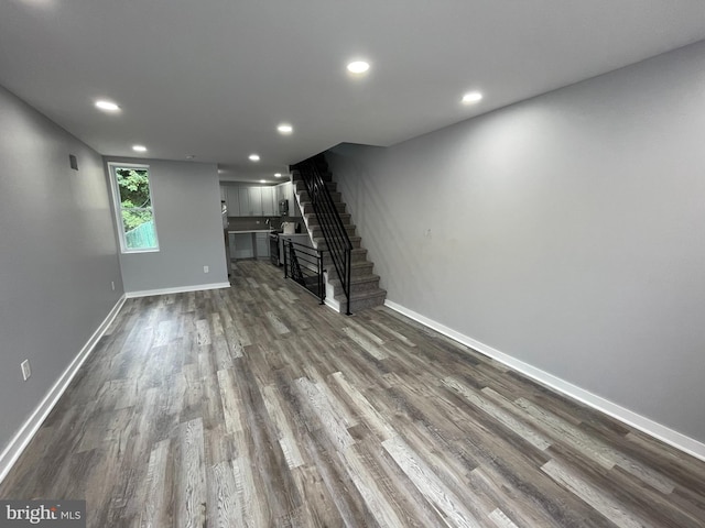 unfurnished living room with dark hardwood / wood-style flooring