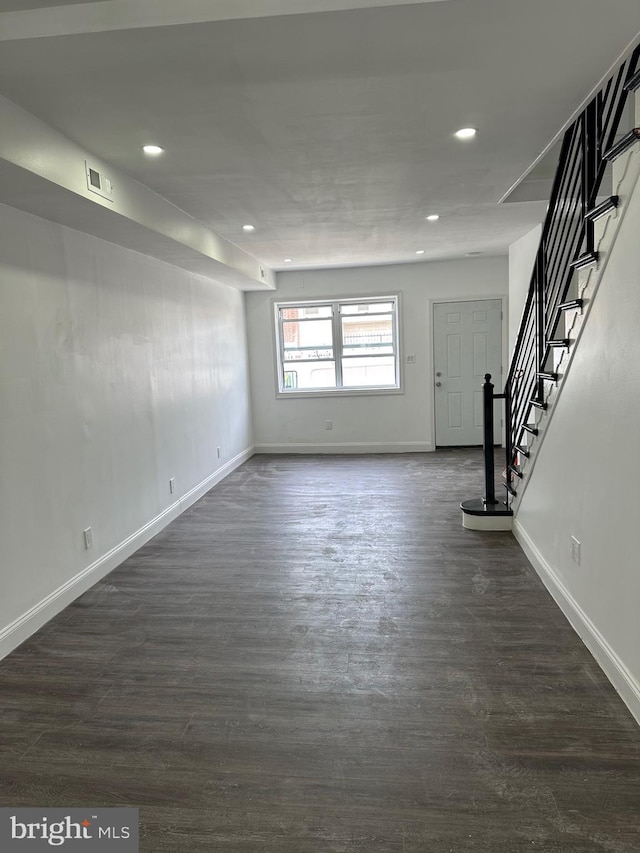 unfurnished living room with dark hardwood / wood-style floors