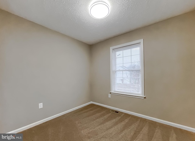 unfurnished room with carpet floors and a textured ceiling