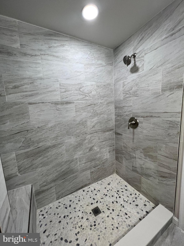 bathroom with a tile shower