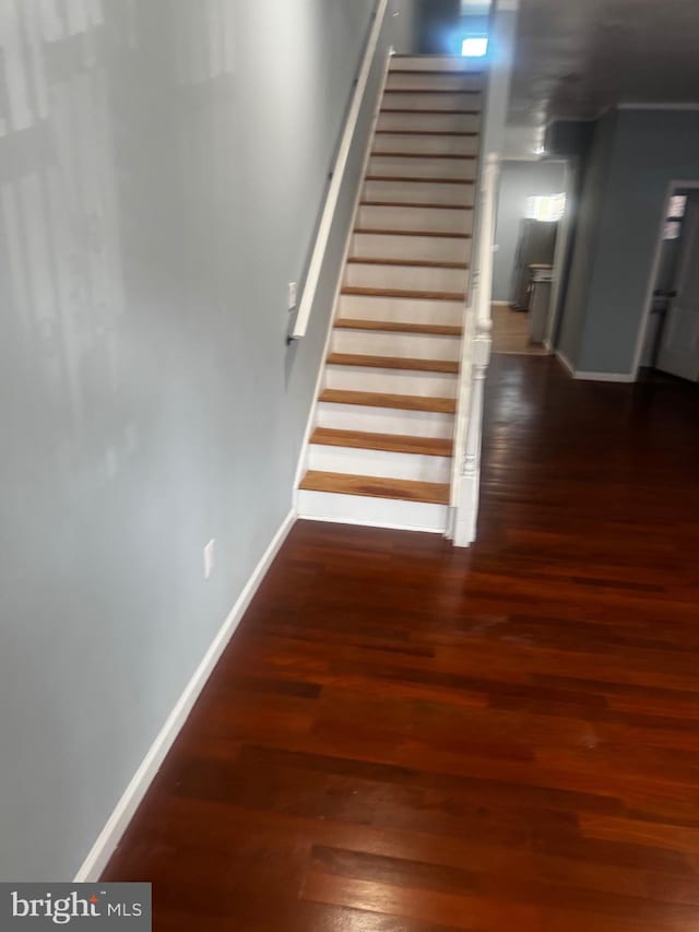 stairway featuring hardwood / wood-style floors