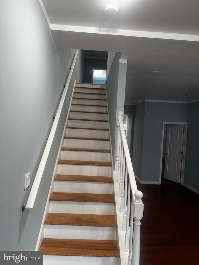 stairway featuring hardwood / wood-style floors