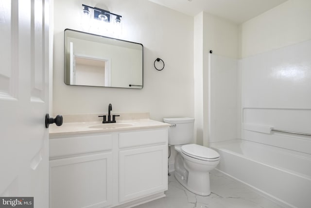 full bathroom featuring shower / bathtub combination, vanity, and toilet