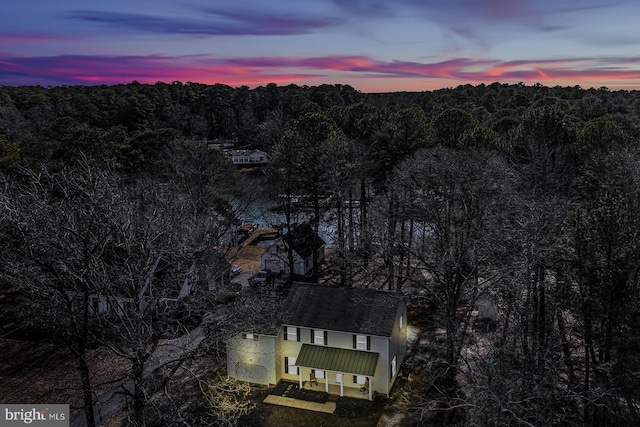 view of aerial view at dusk