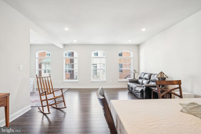 bedroom featuring recessed lighting, baseboards, and dark wood finished floors