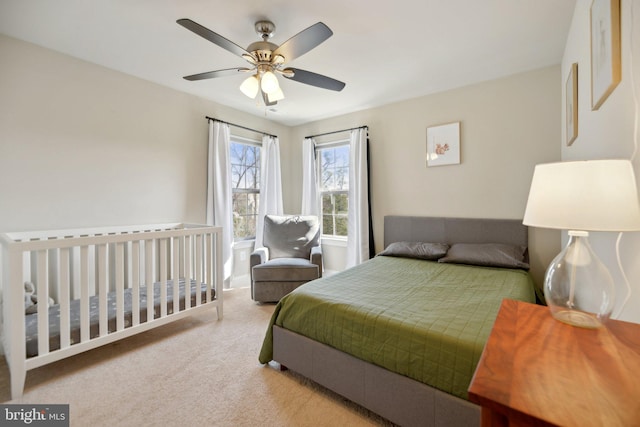 bedroom featuring carpet floors and ceiling fan