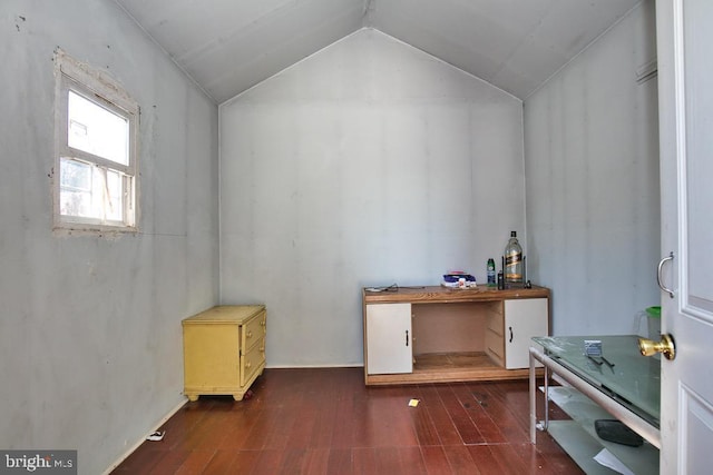 interior space with lofted ceiling and wood finished floors