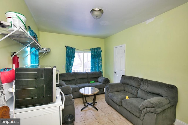 living room featuring light tile patterned floors