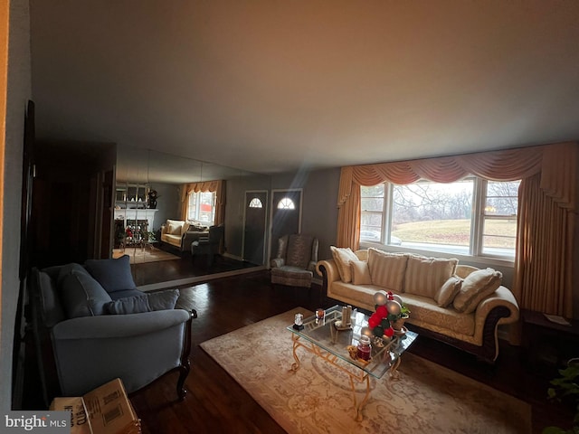 living room featuring dark hardwood / wood-style flooring