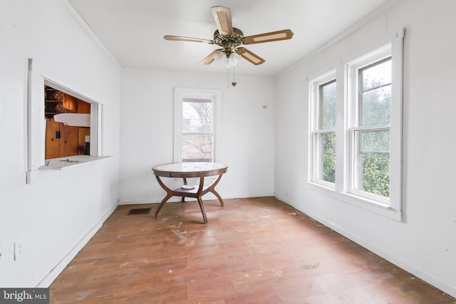 spare room with ceiling fan and dark hardwood / wood-style flooring