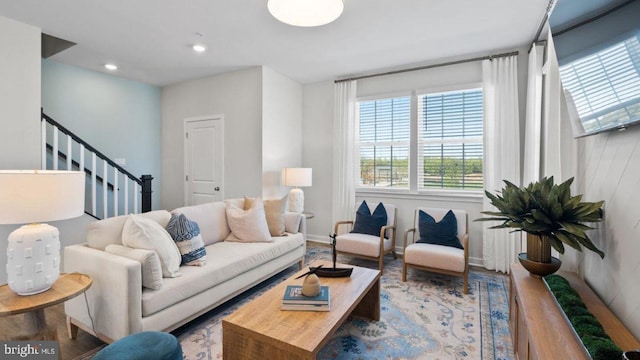 living room with hardwood / wood-style floors