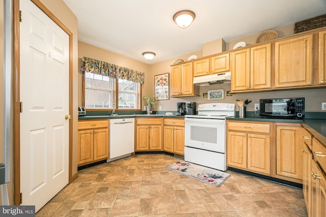 kitchen with white appliances and sink