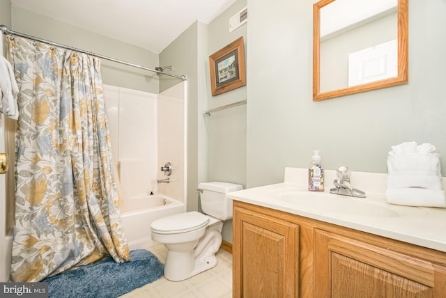 full bathroom with vanity, toilet, and shower / bath combo