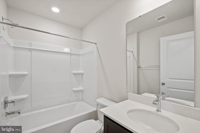 full bathroom featuring vanity, shower / bathtub combination, and toilet