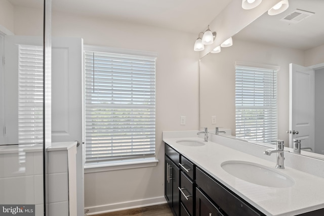 bathroom with plenty of natural light and vanity