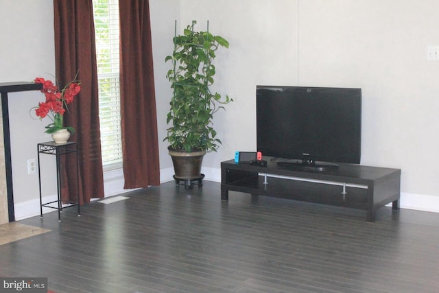 living room with dark hardwood / wood-style floors