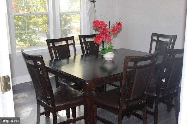 dining space with hardwood / wood-style floors