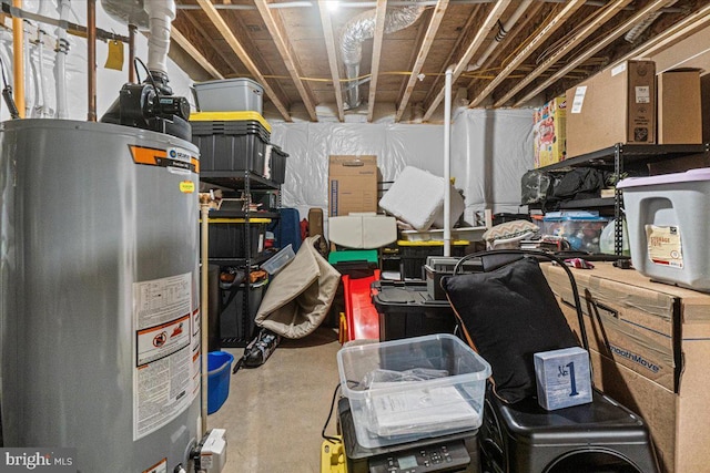 basement featuring gas water heater